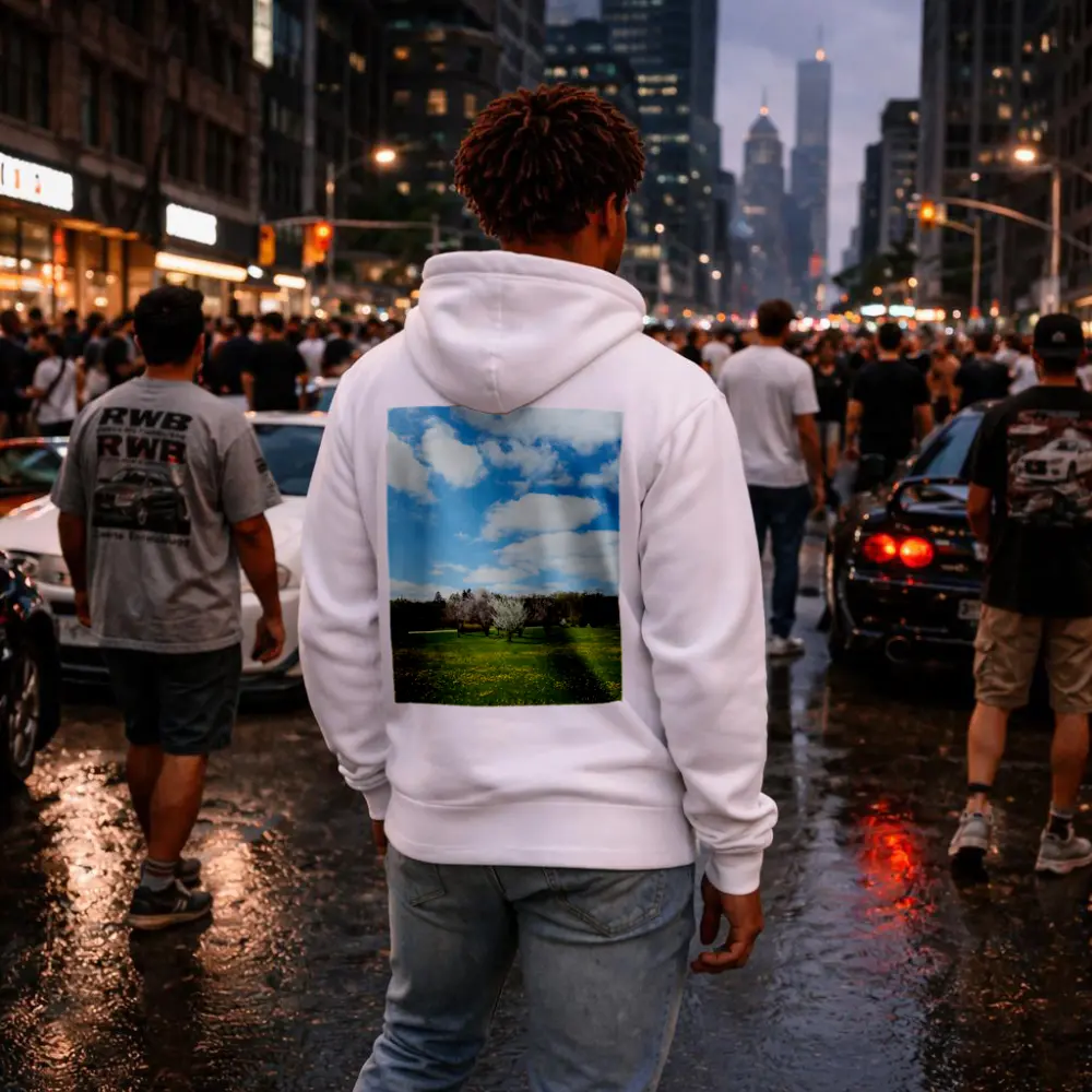 Spring Meadow Blooming Trees Blue Sky – Hoodies