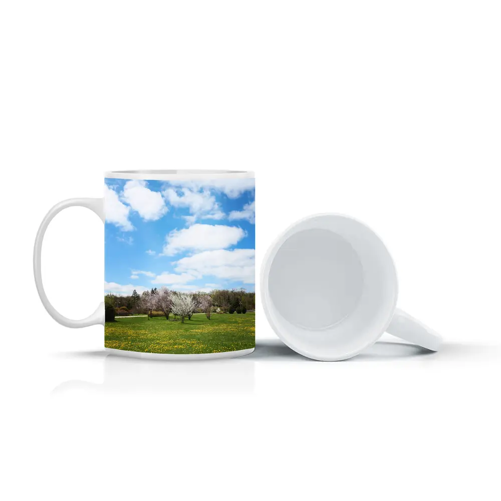Spring Meadow Blooming Trees Blue Sky – Mugs