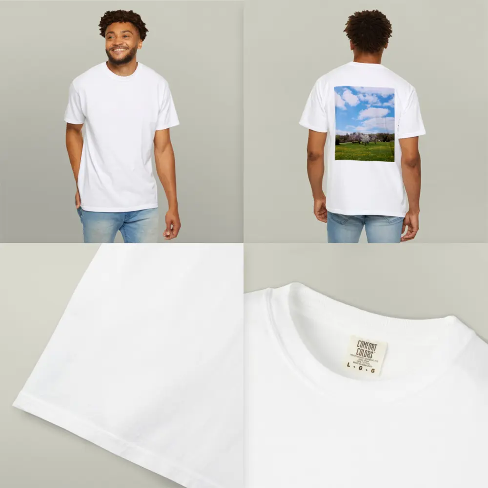 Spring Meadow Blooming Trees Blue Sky – T-Shirts