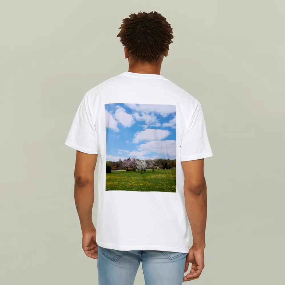 Spring Meadow Blooming Trees Blue Sky – T-Shirts