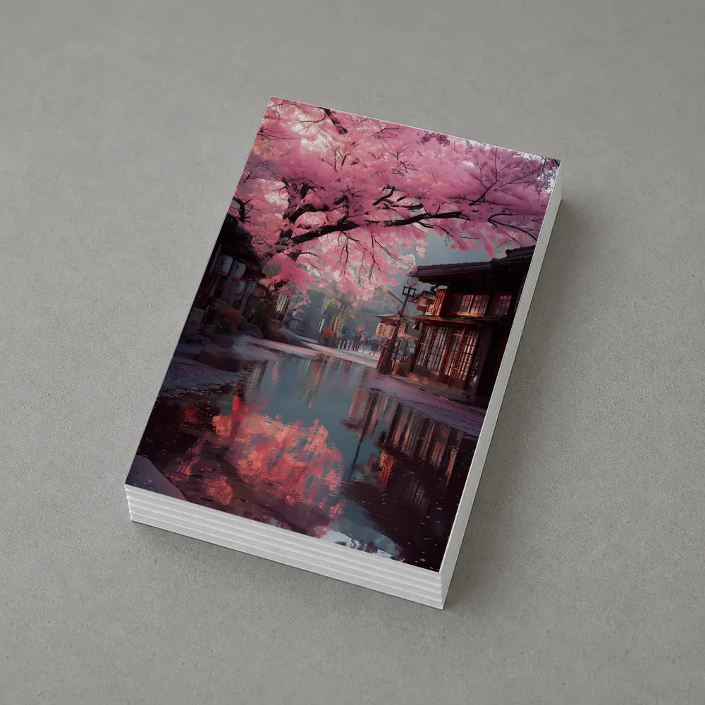 Cherry Blossoms Reflecting Rainy Japanese Street – Postcards