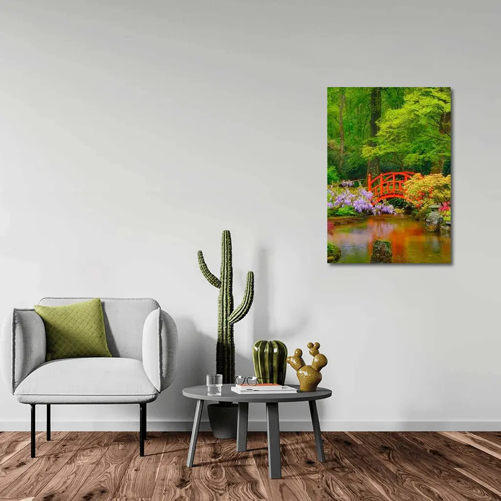 Red Bridge Japanese Garden Pond Flowers – Wall Art