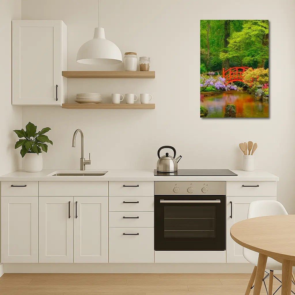 Red Bridge Japanese Garden Pond Flowers – Wall Art