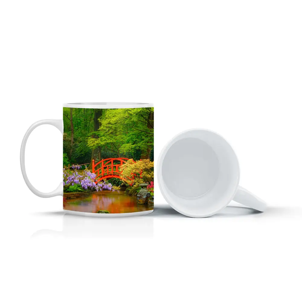 Red Bridge Japanese Garden Pond Flowers – Mugs