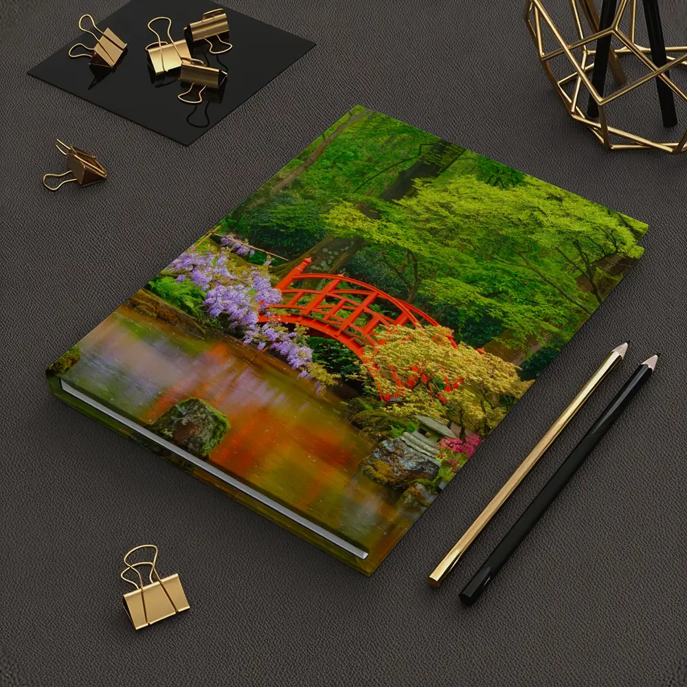 Red Bridge Japanese Garden Pond Flowers – Notebooks