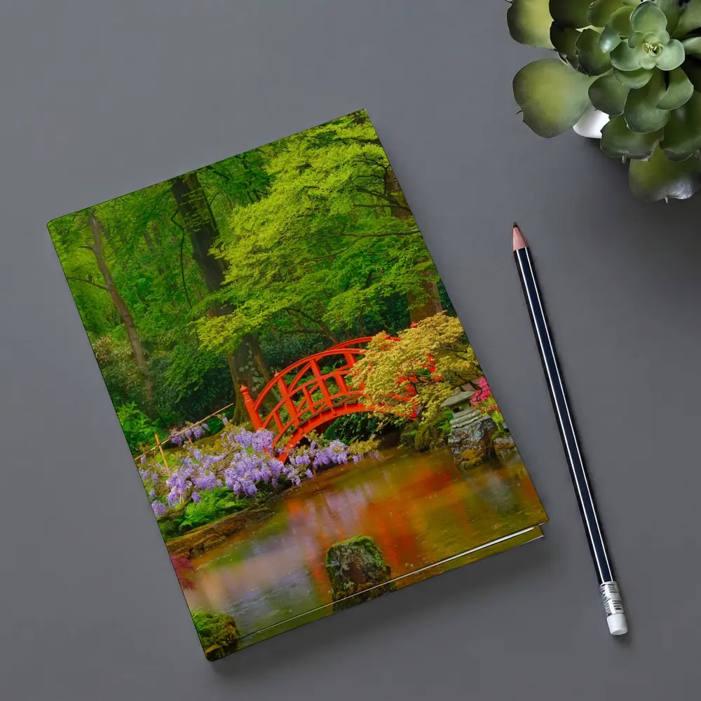 Red Bridge Japanese Garden Pond Flowers – Notebooks