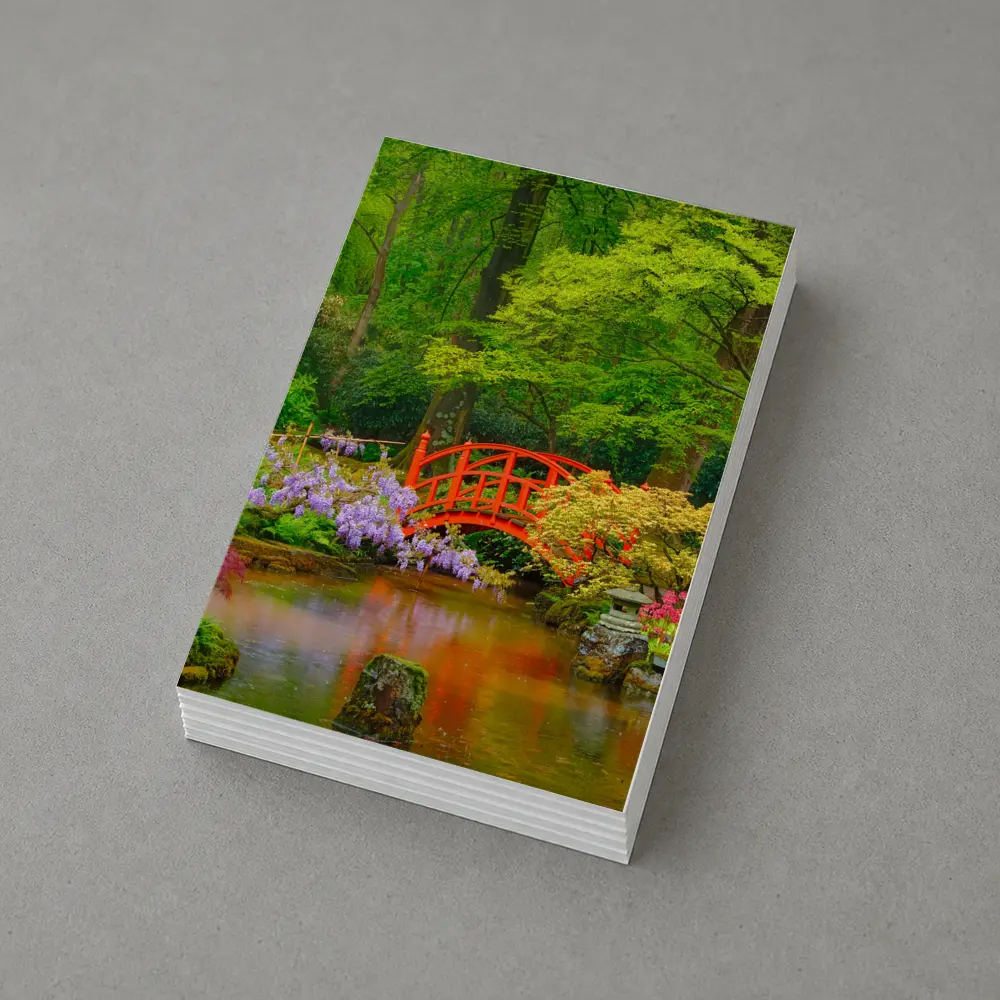 Red Bridge Japanese Garden Pond Flowers – Postcards