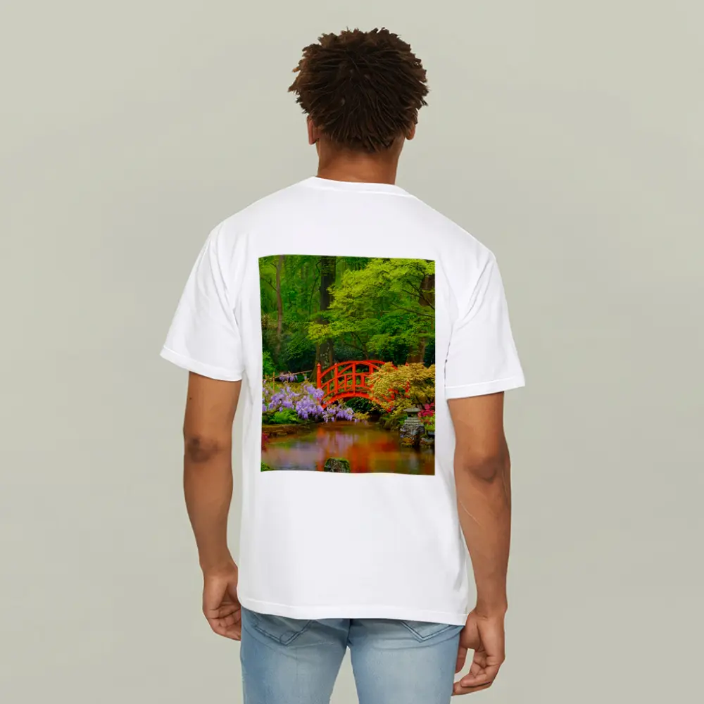 Red Bridge Japanese Garden Pond Flowers – T-Shirts