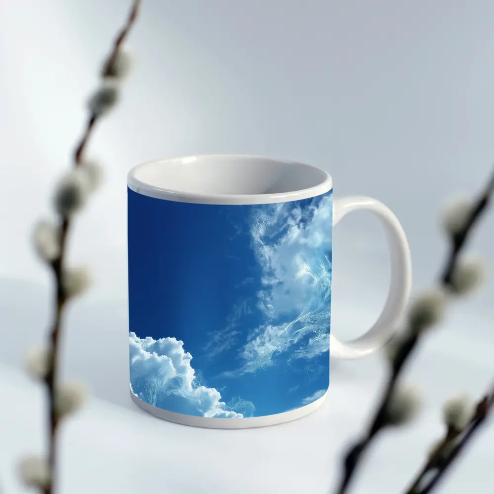 Blue Sky White Clouds Aerial View – Mugs