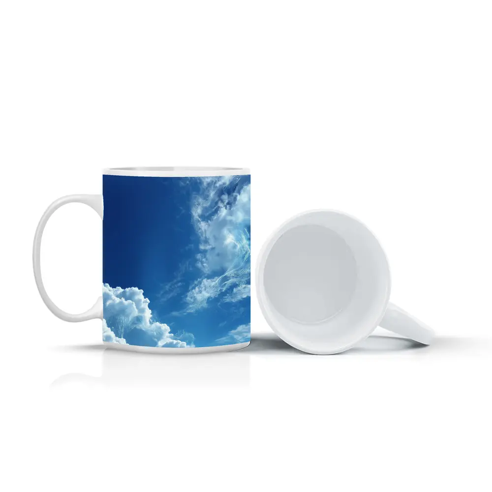 Blue Sky White Clouds Aerial View – Mugs