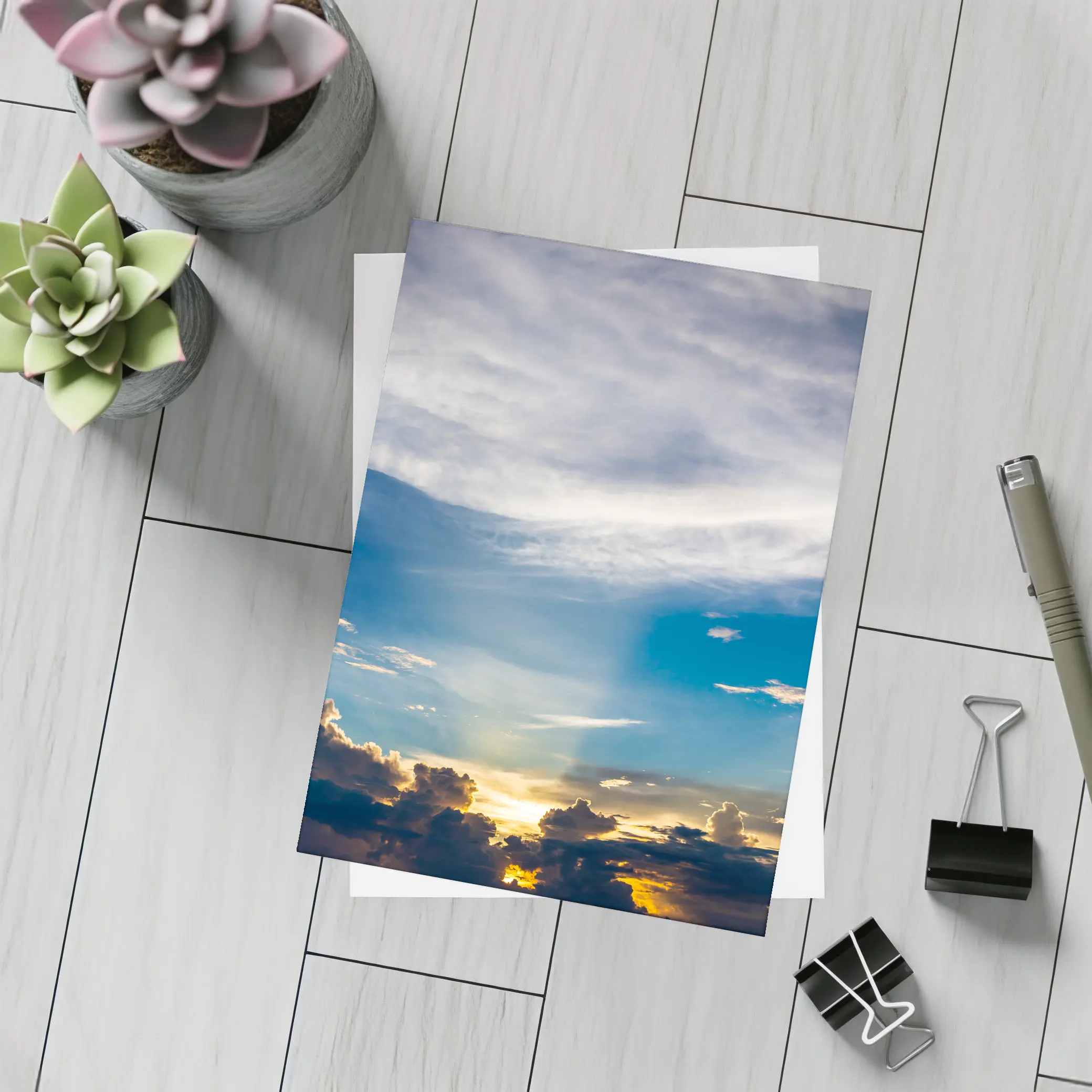 Blue Sky Sunset Golden Clouds Drama – Postcards