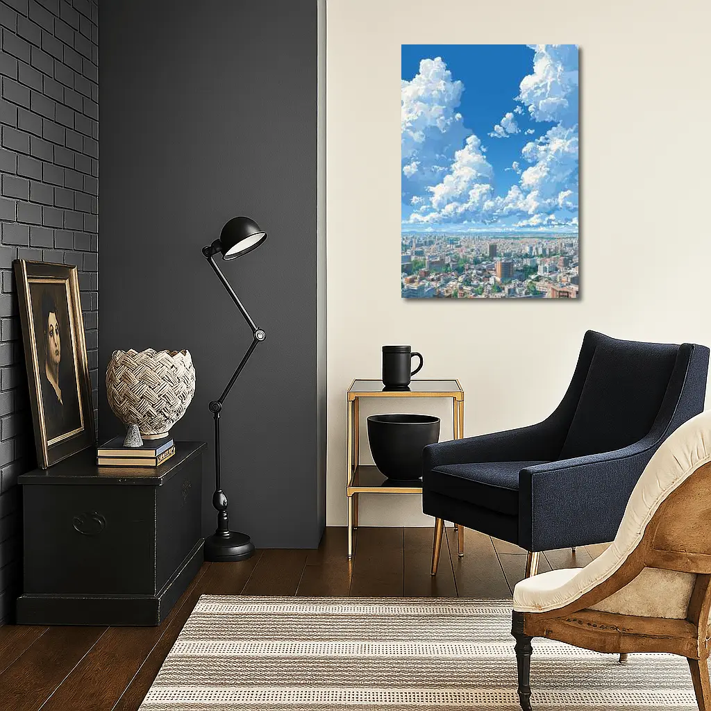 Anime City Skyline Blue Summer Sky – Wall Art