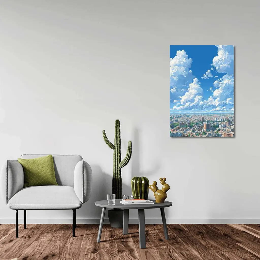 Anime City Skyline Blue Summer Sky – Wall Art
