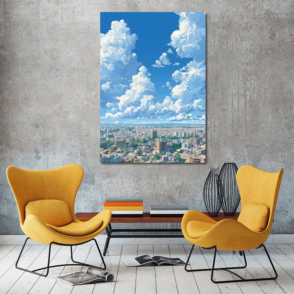 Anime City Skyline Blue Summer Sky – Wall Art