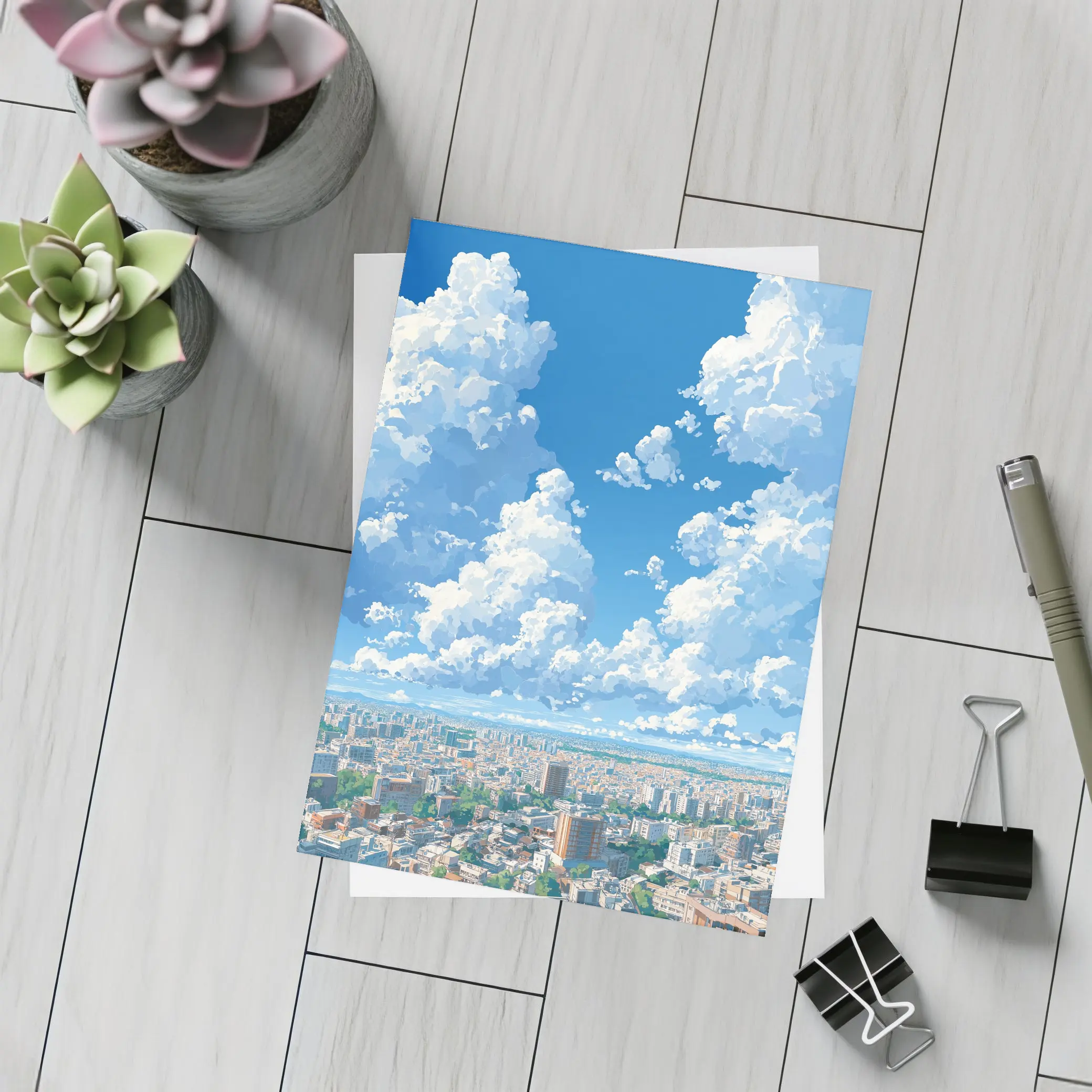 Anime City Skyline Blue Summer Sky – Postcards