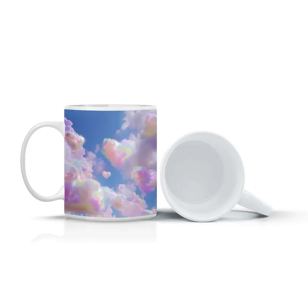 Pastel Rainbow Heart Clouds Blue Sky – Mugs