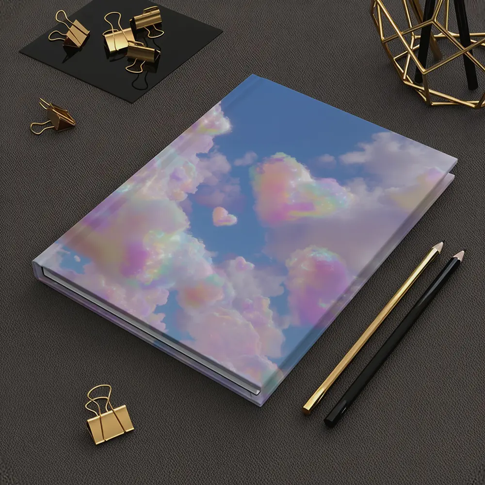Pastel Rainbow Heart Clouds Blue Sky – Notebooks