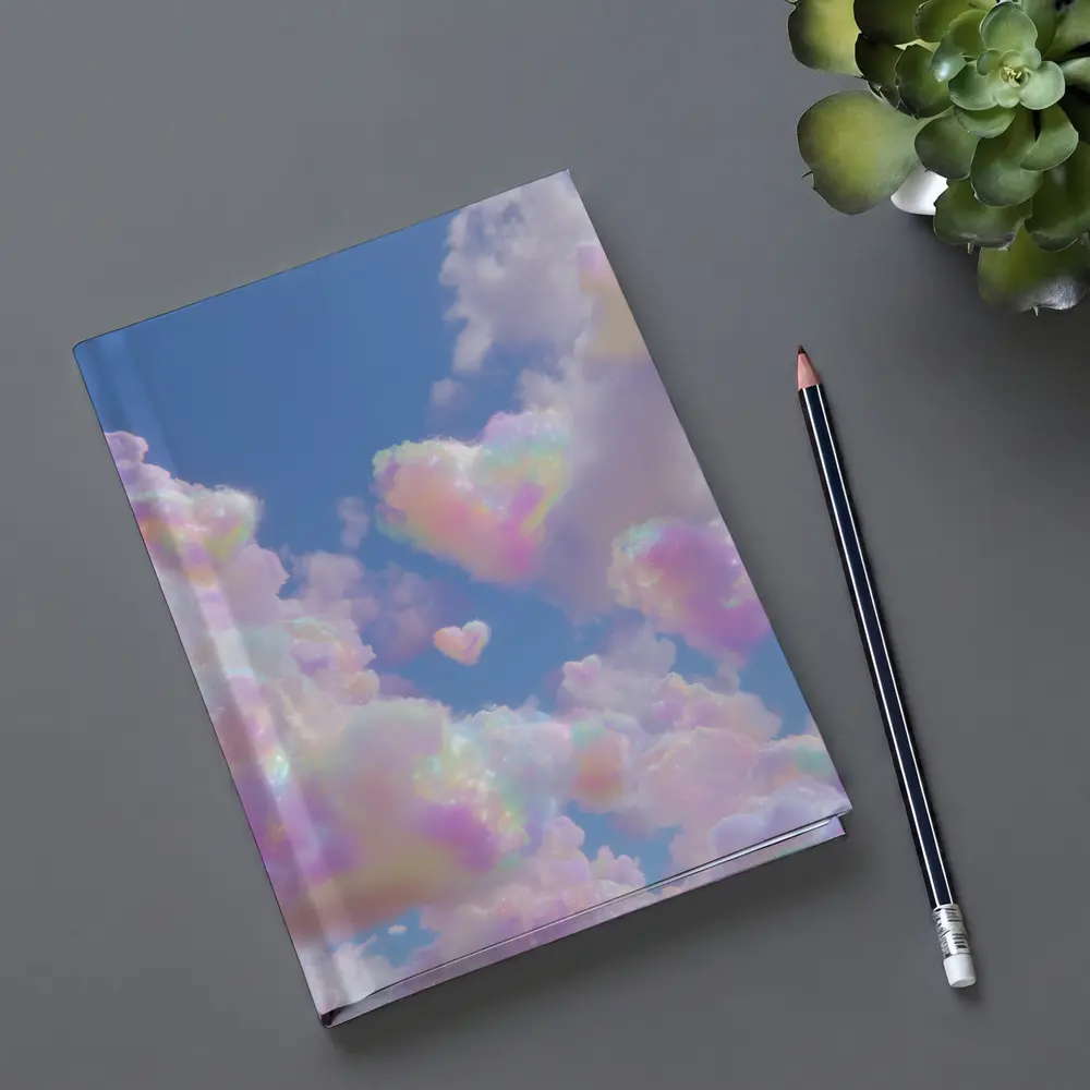 Pastel Rainbow Heart Clouds Blue Sky – Notebooks