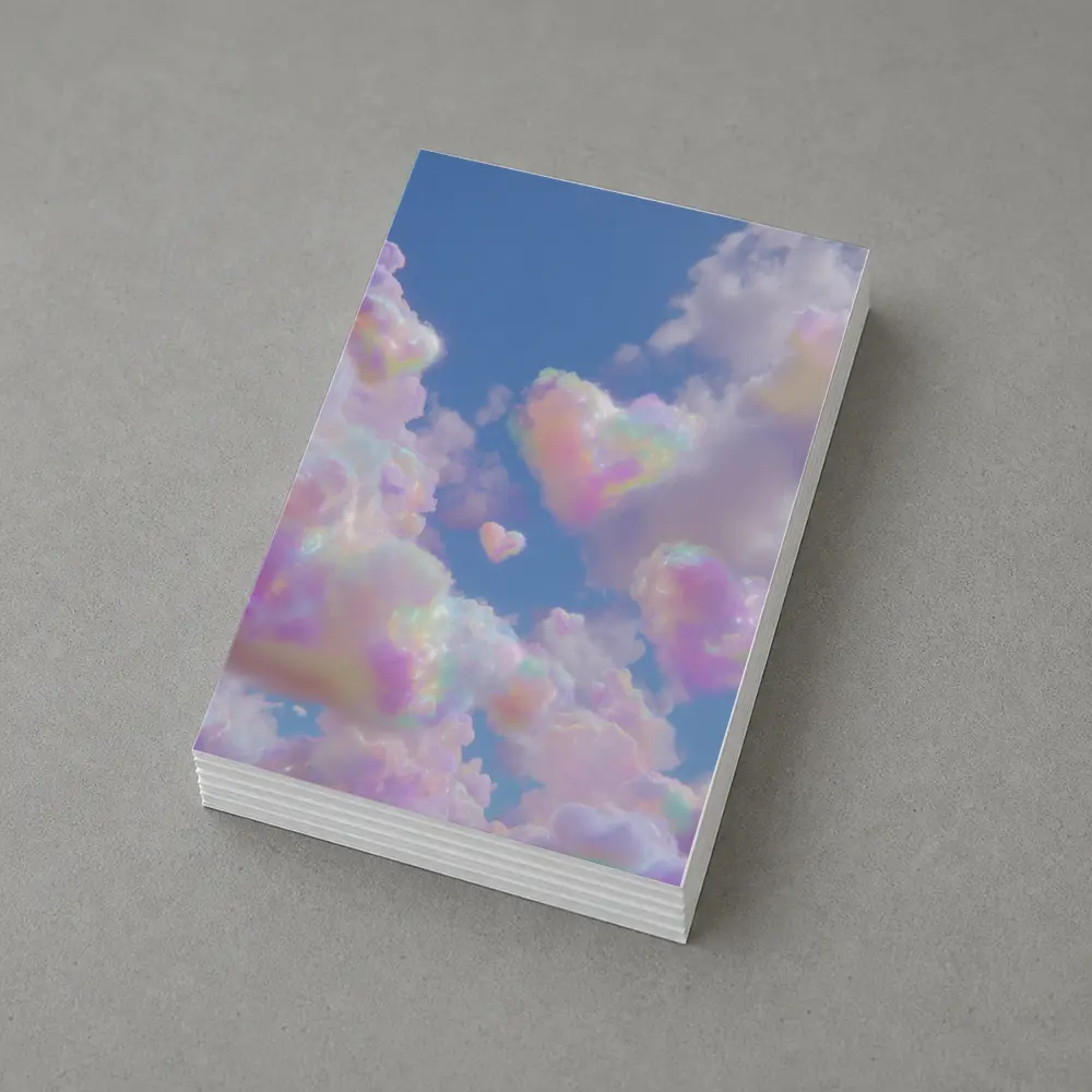 Pastel Rainbow Heart Clouds Blue Sky – Postcards