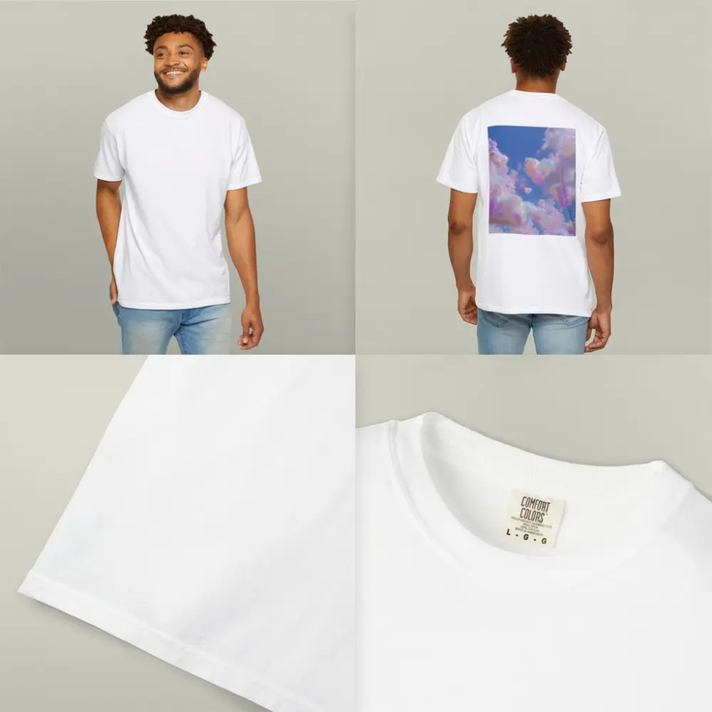 Pastel Rainbow Heart Clouds Blue Sky – T-Shirts