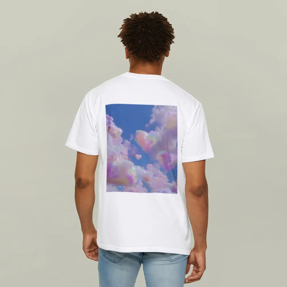 Pastel Rainbow Heart Clouds Blue Sky – T-Shirts