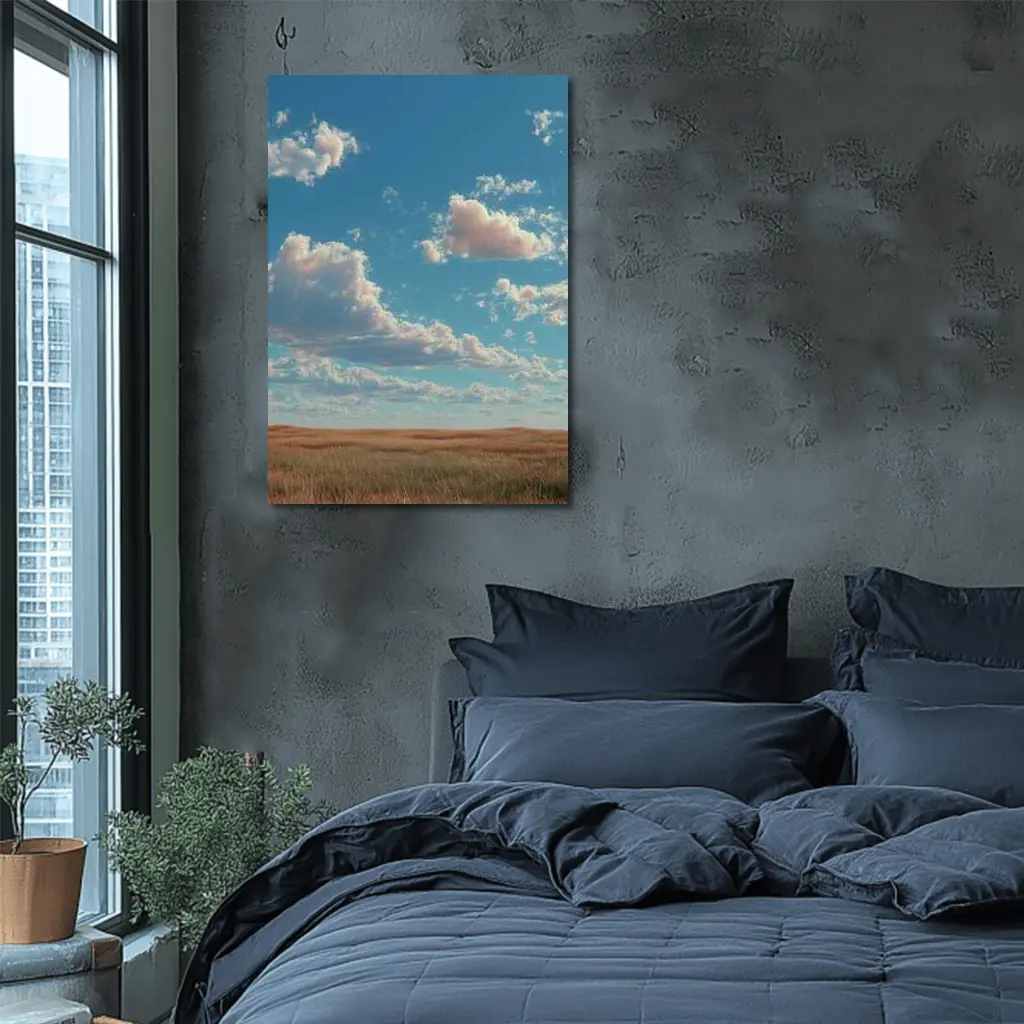 Golden Prairie Field Under Blue Cloudy Sky – Wall Art
