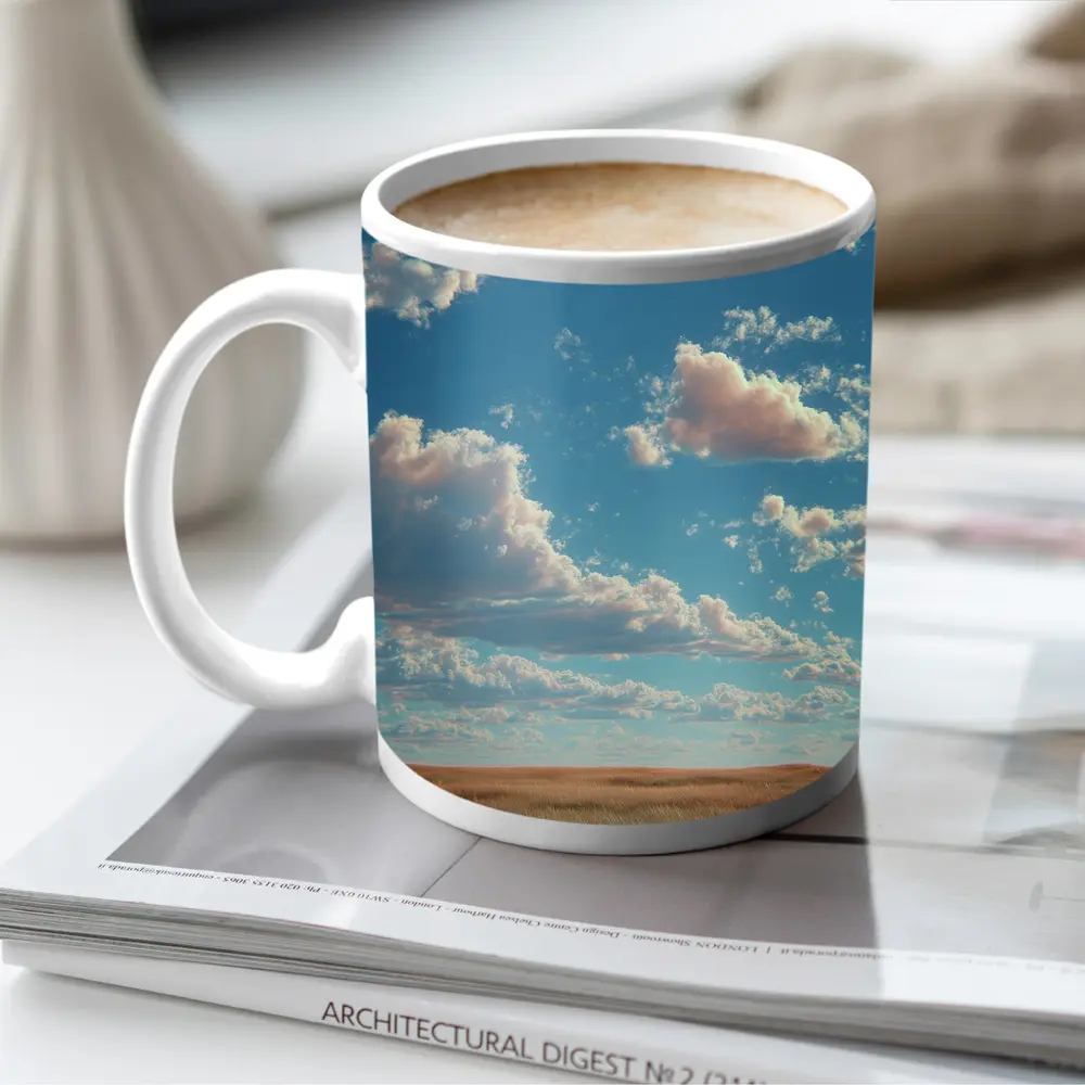 Golden Prairie Field Under Blue Cloudy Sky – Mugs