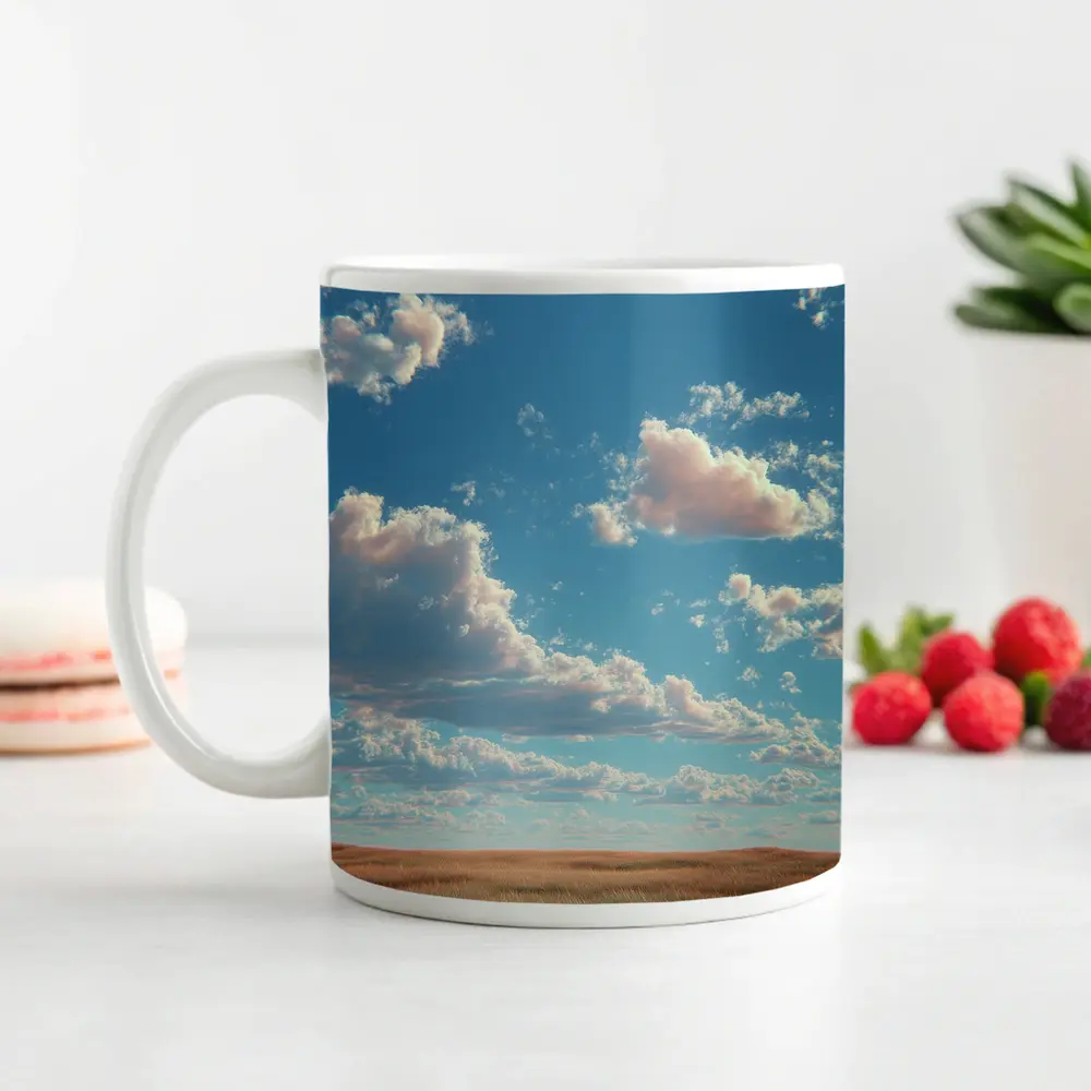 Golden Prairie Field Under Blue Cloudy Sky – Mugs