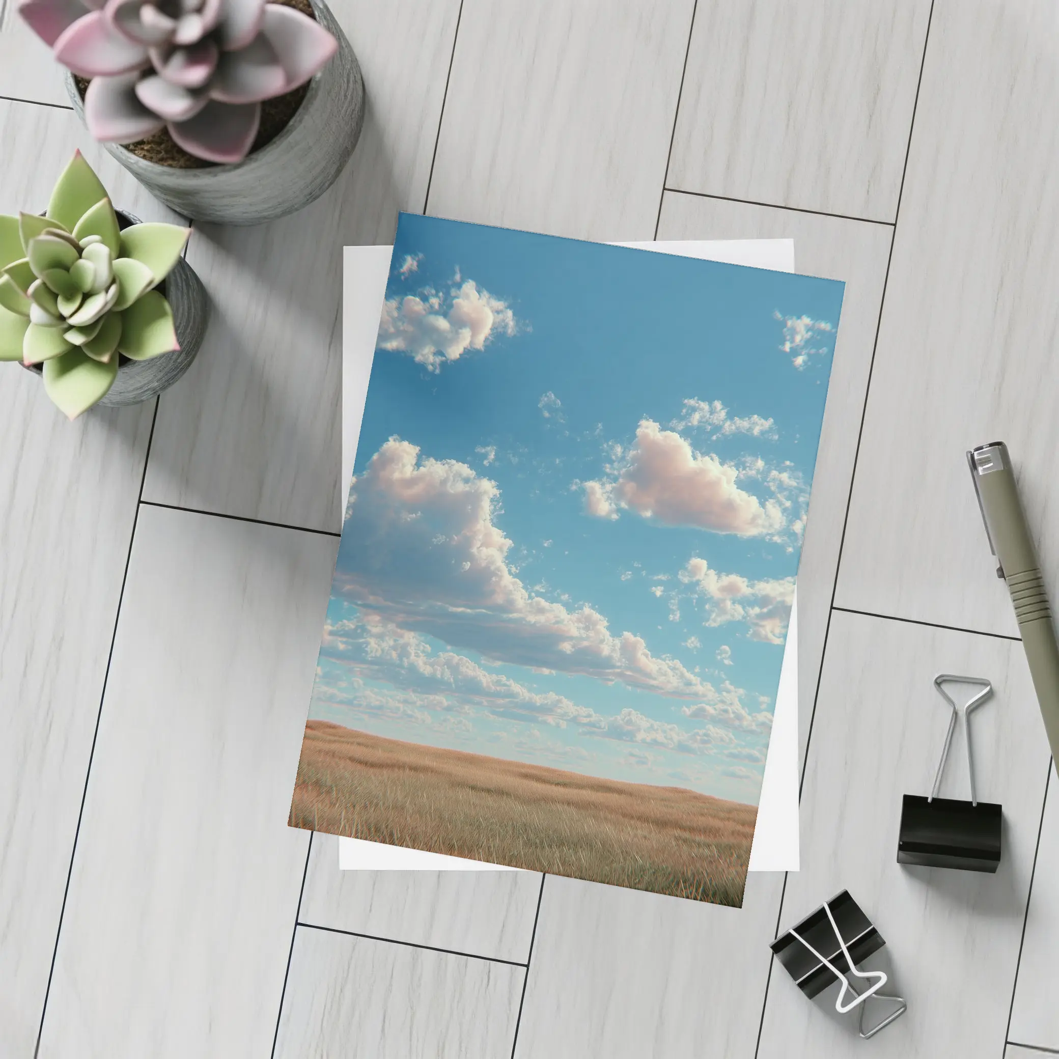 Golden Prairie Field Under Blue Cloudy Sky – Postcards