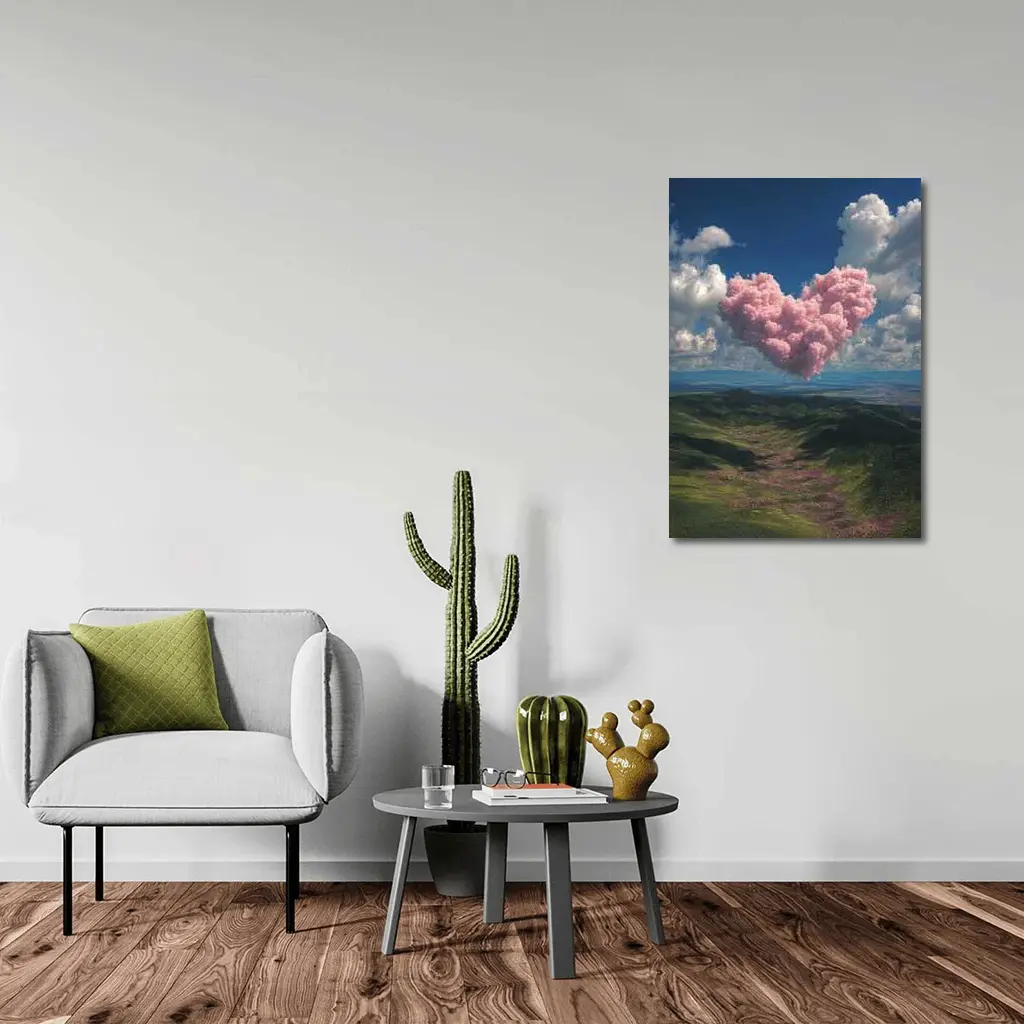 Pink Heart Cloud Over Green Hills – Wall Art