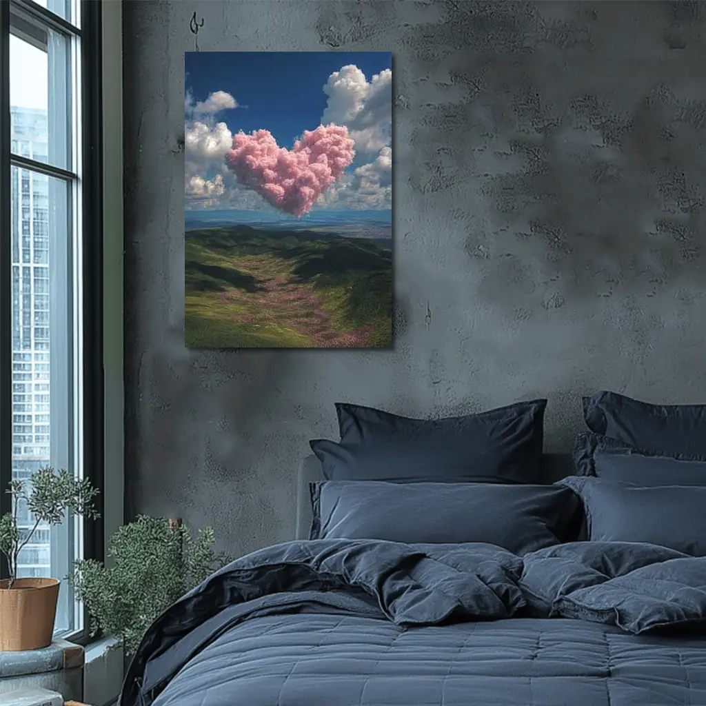 Pink Heart Cloud Over Green Hills – Wall Art