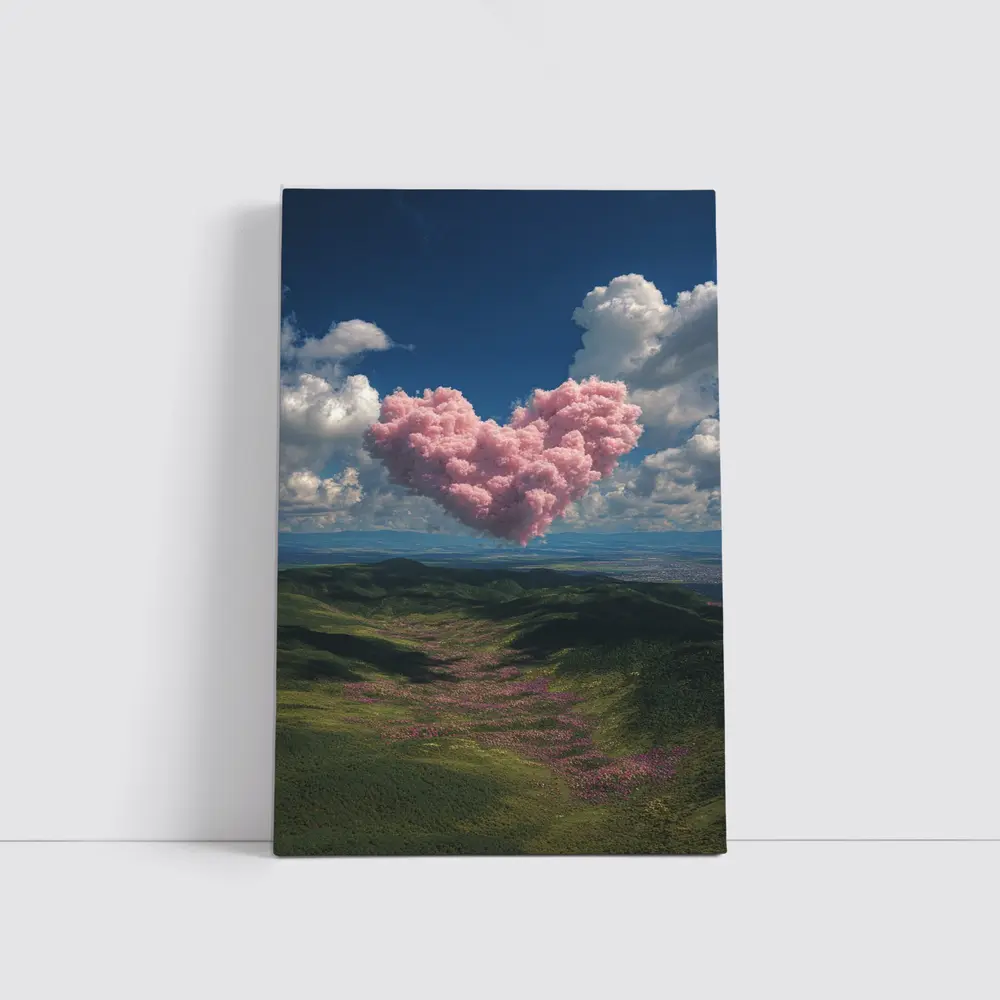 Pink Heart Cloud Over Green Hills – Wall Art