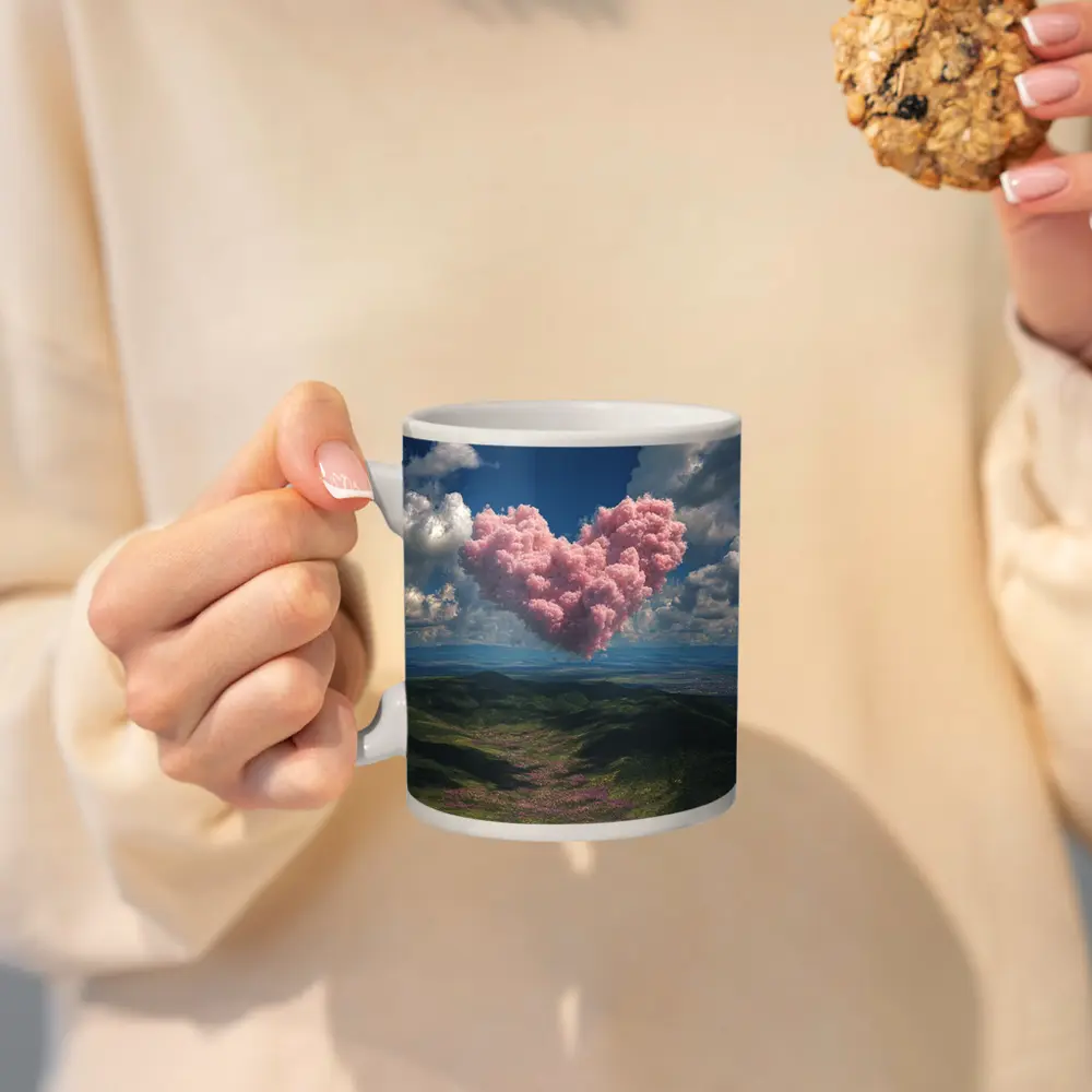 Pink Heart Cloud Over Green Hills – Mugs