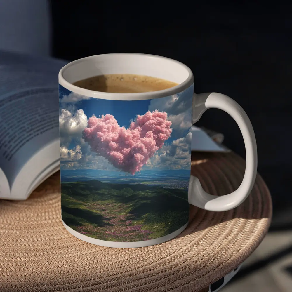 Pink Heart Cloud Over Green Hills – Mugs
