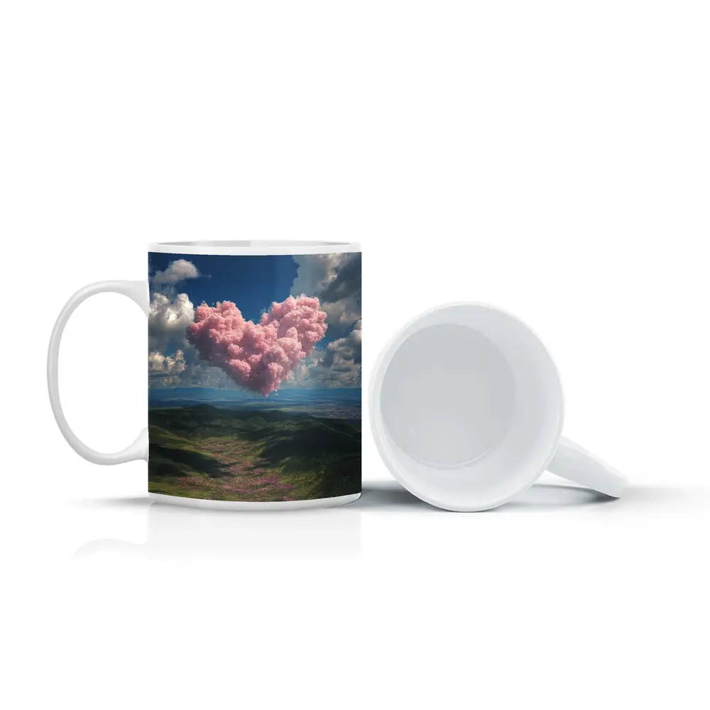 Pink Heart Cloud Over Green Hills – Mugs
