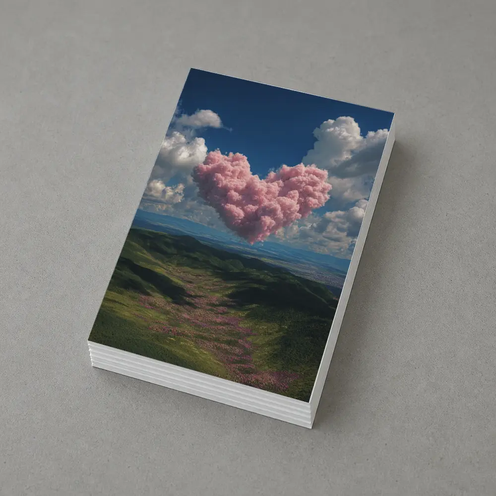 Pink Heart Cloud Over Green Hills – Postcards