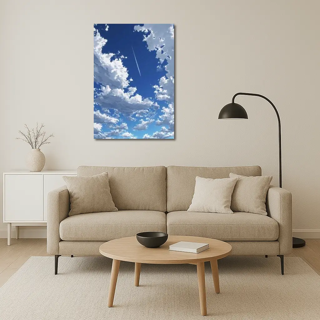 Anime Blue Sky Clouds Airplane Trail Art – Wall Art
