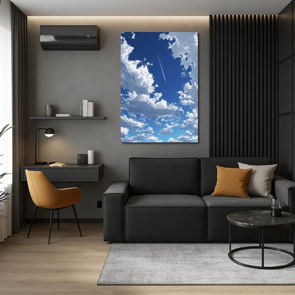 Anime Blue Sky Clouds Airplane Trail Art – Wall Art