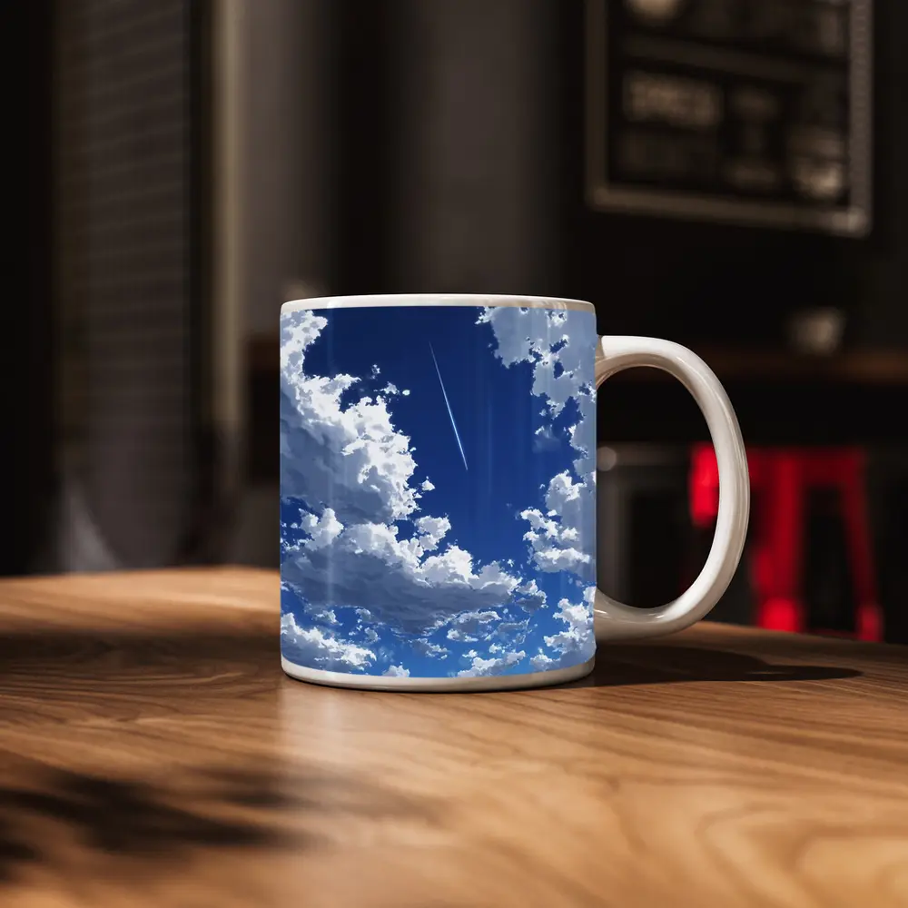 Anime Blue Sky Clouds Airplane Trail Art – Mugs