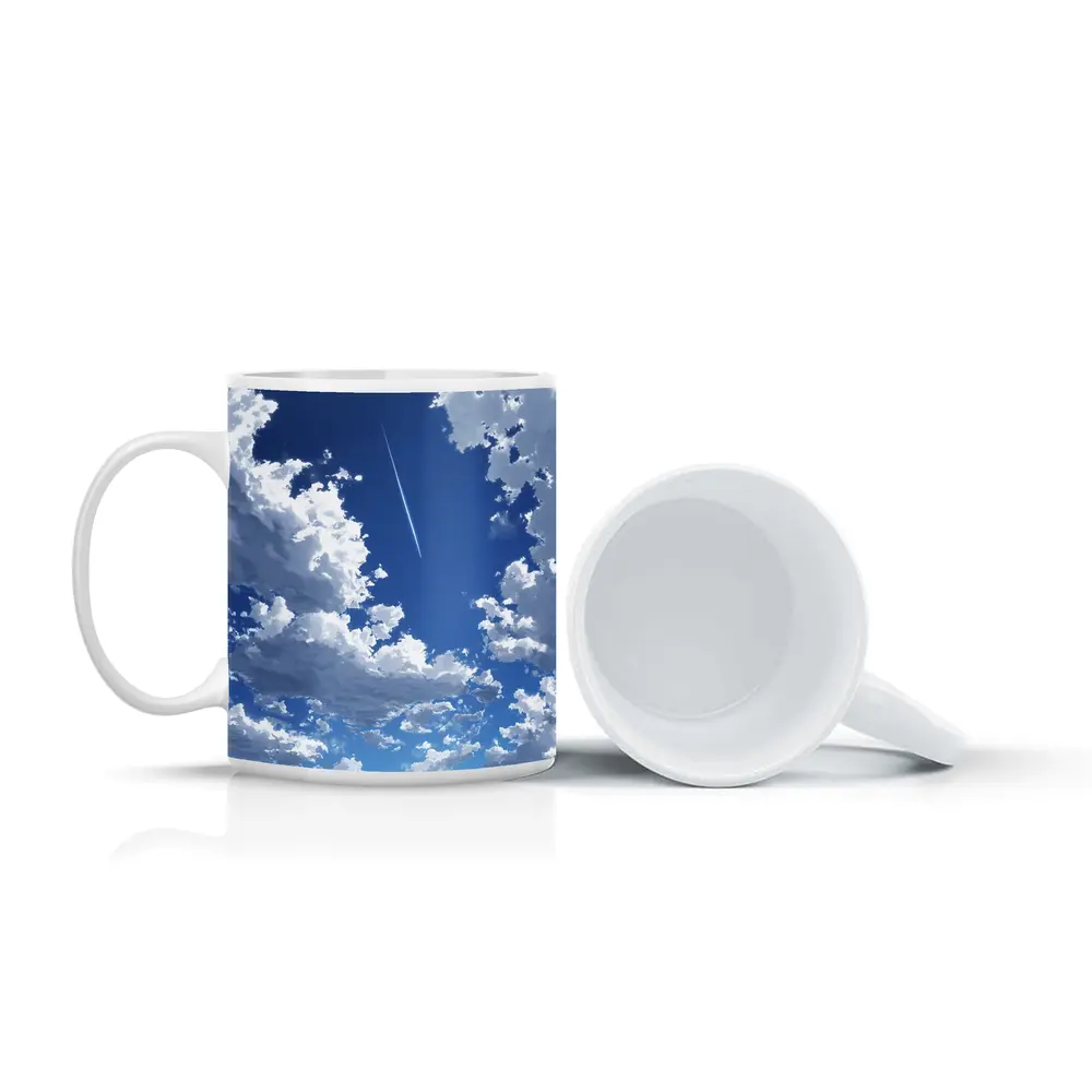 Anime Blue Sky Clouds Airplane Trail Art – Mugs