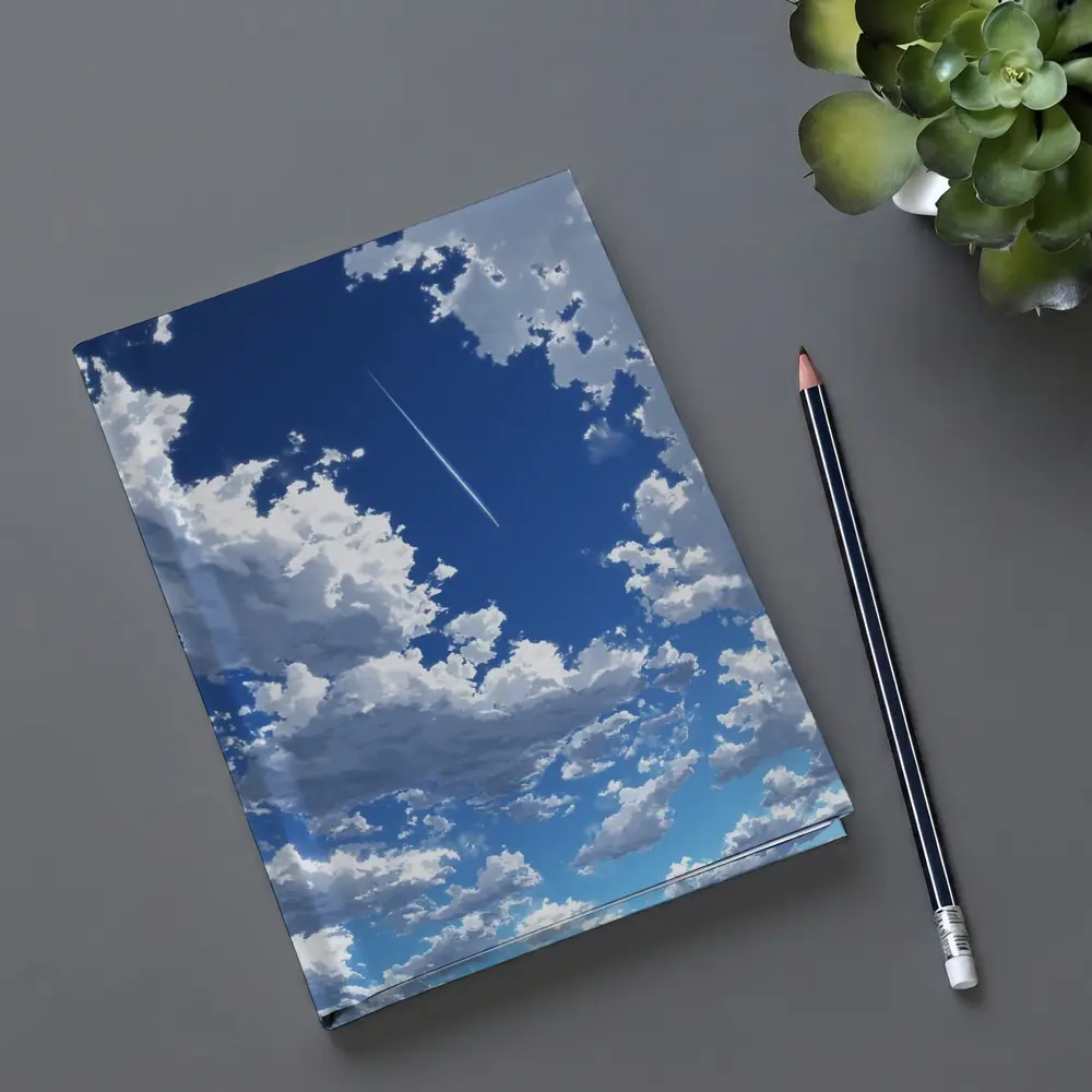 Anime Blue Sky Clouds Airplane Trail Art – Notebooks