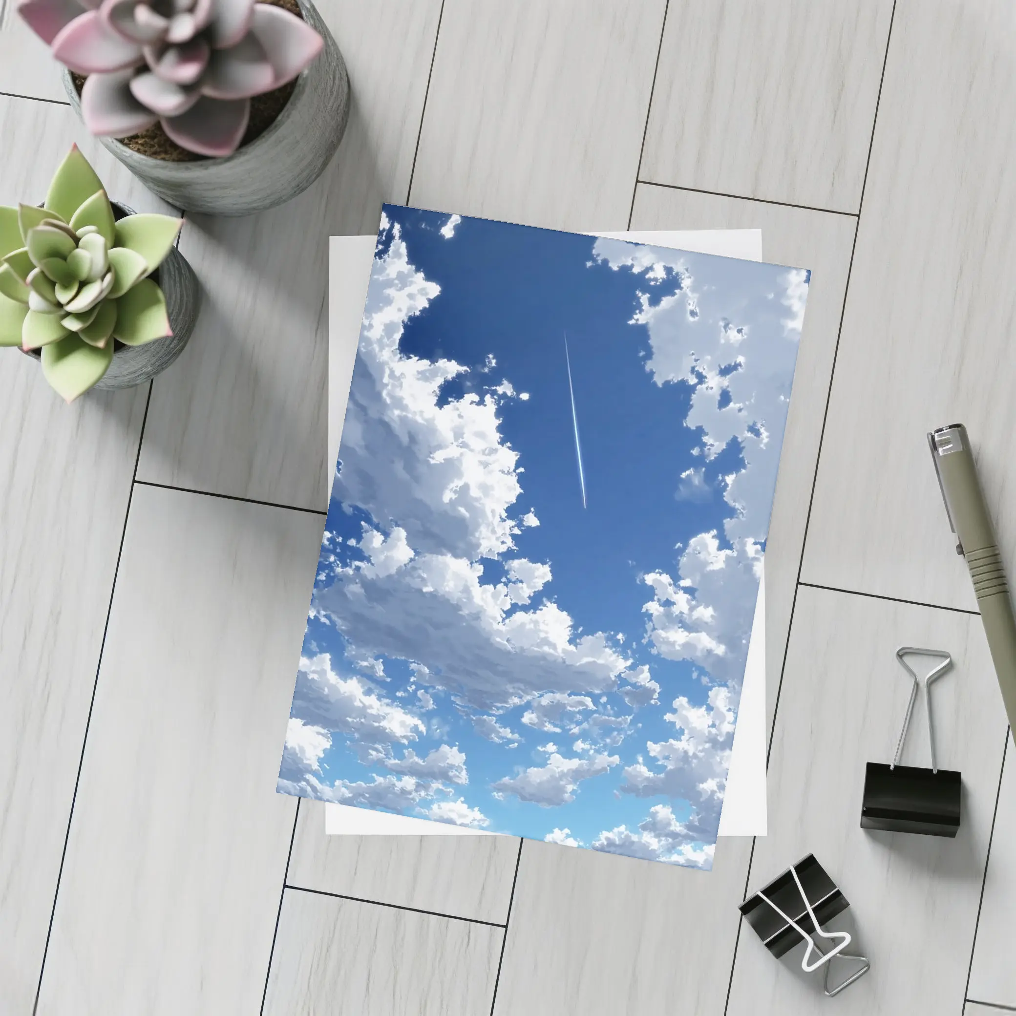 Anime Blue Sky Clouds Airplane Trail Art – Postcards