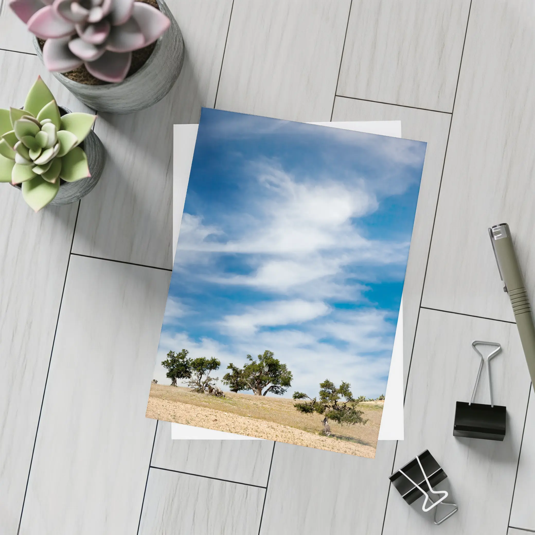 Argan Trees Under Blue Wispy Sky – Postcards