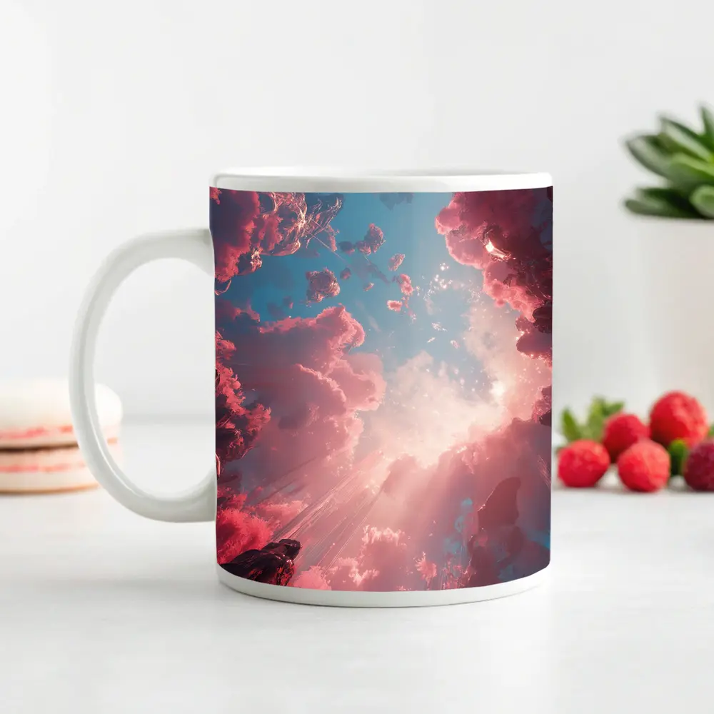 Pink Fantasy Sky Surreal Crystal Landscape – Mugs