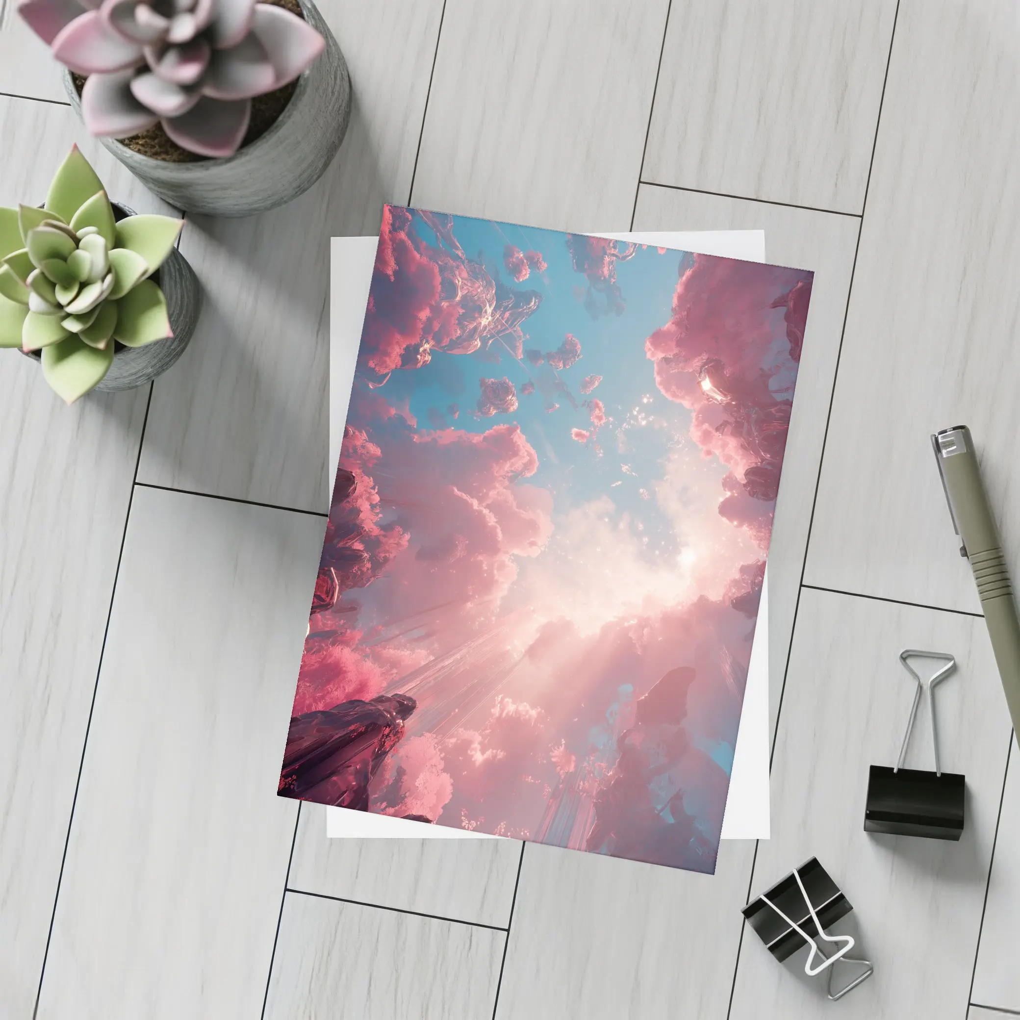Pink Fantasy Sky Surreal Crystal Landscape – Postcards