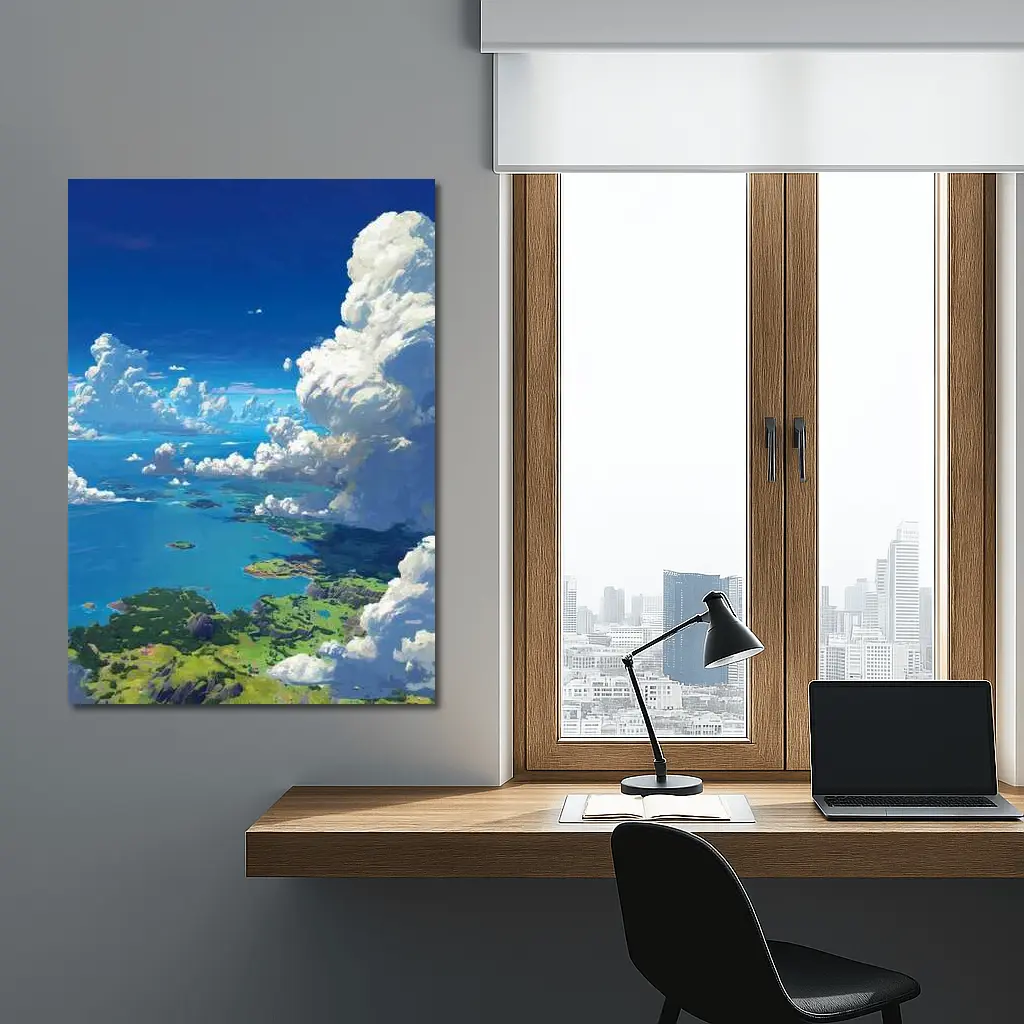Anime Aerial View Islands Blue Sky Clouds – Wall Art