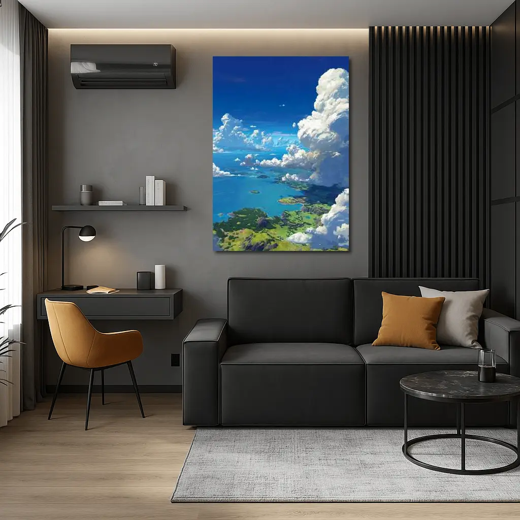 Anime Aerial View Islands Blue Sky Clouds – Wall Art