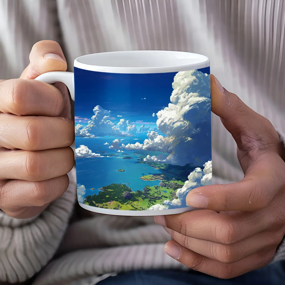 Anime Aerial View Islands Blue Sky Clouds – Mugs