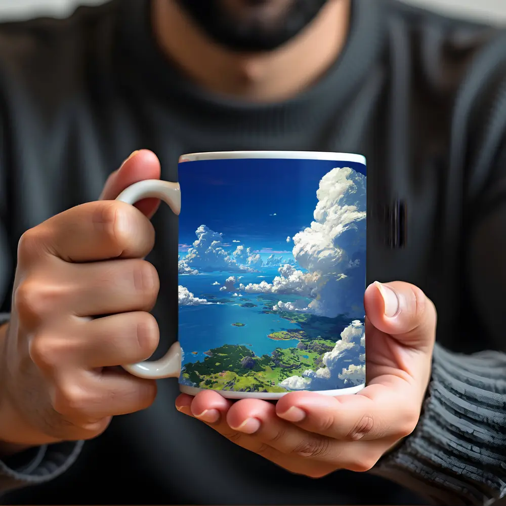 Anime Aerial View Islands Blue Sky Clouds – Mugs