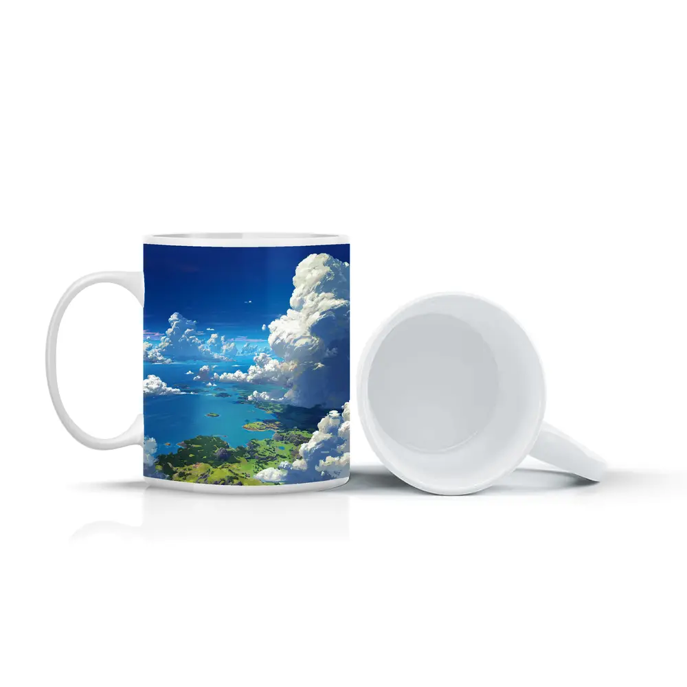 Anime Aerial View Islands Blue Sky Clouds – Mugs